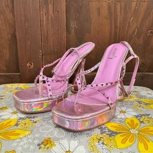 Viviana Pink Iridescent Studded Platform Sandals